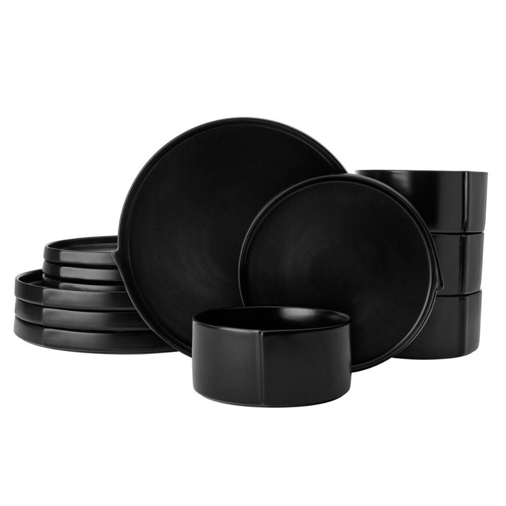Pfaltzgraff Contemporary Edge 12-Pc. Dinnerware Set, Service for 4 - Black